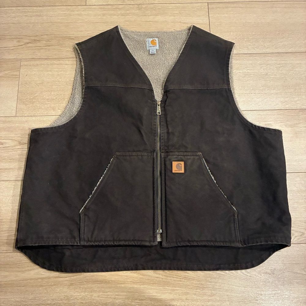 Carhartt Men’s Sandstone Rugged Vest Sherpa Lined Dark Brown Size 3XL
